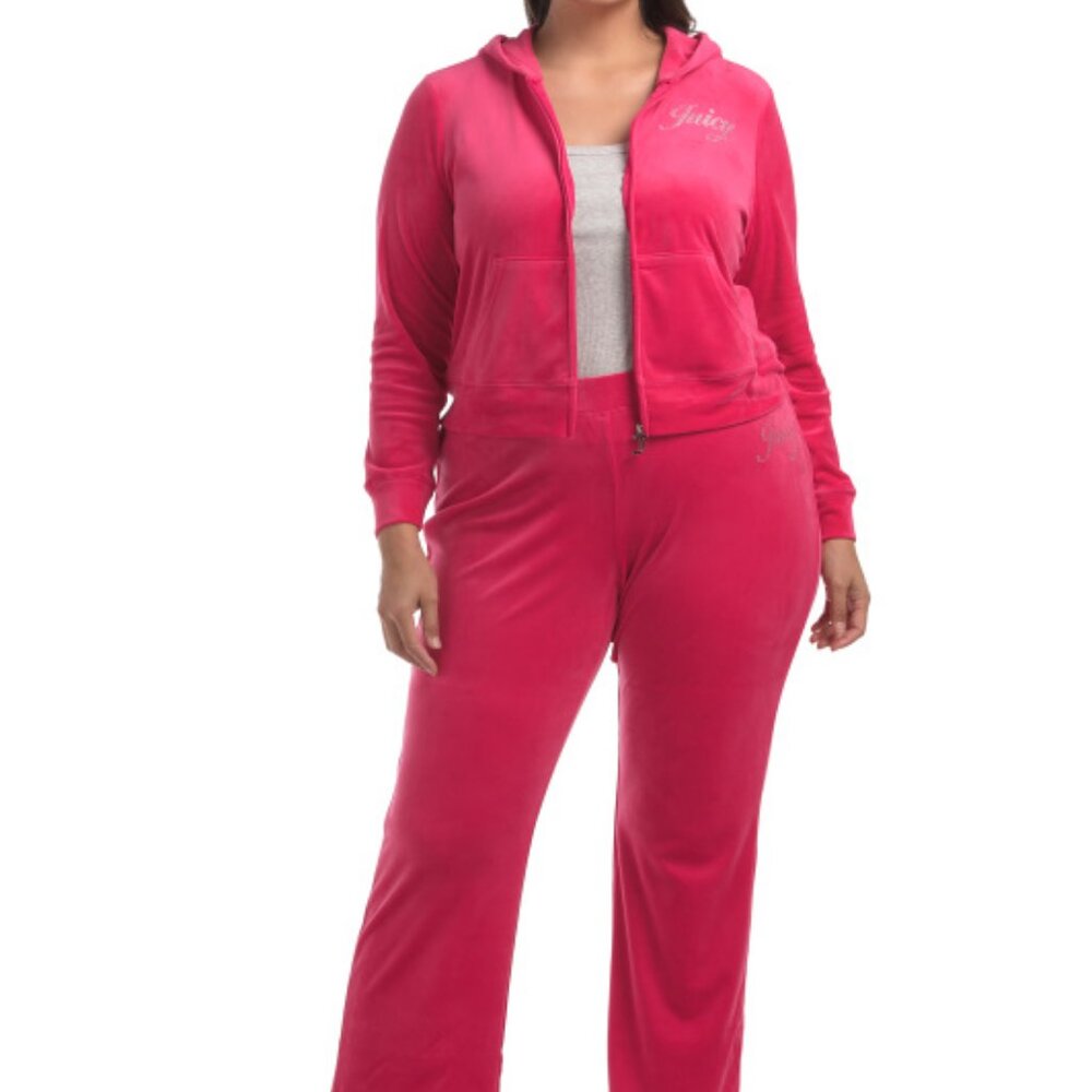 JUICY COUTURE 2pc Plus Classic Velour Tracksuit Set Plus Size Pink